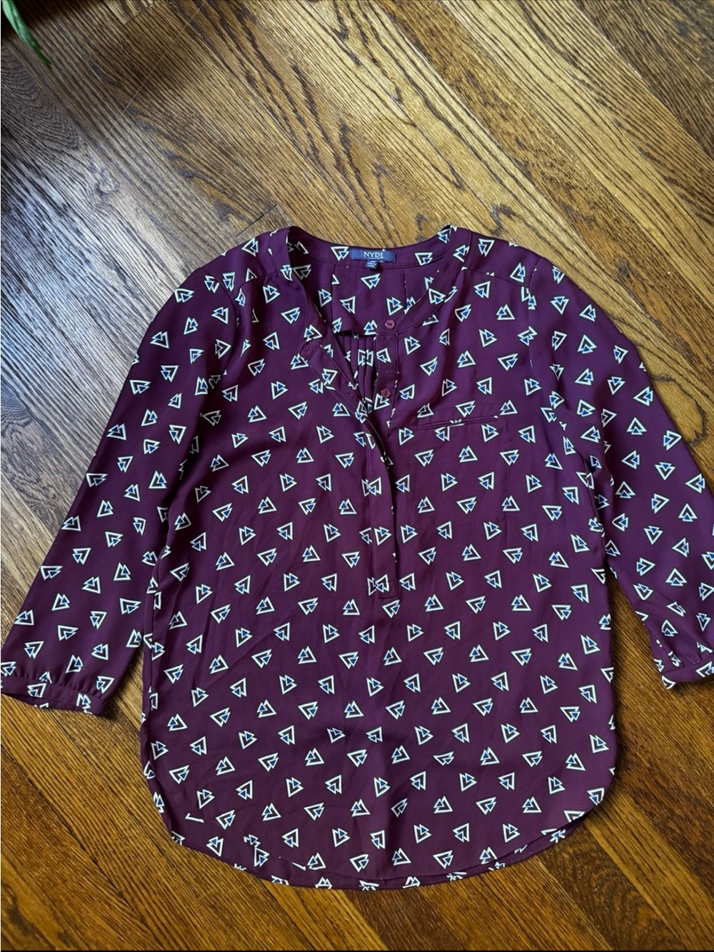 NYDJ Maroon Geometric Print Split-Neck Blouse